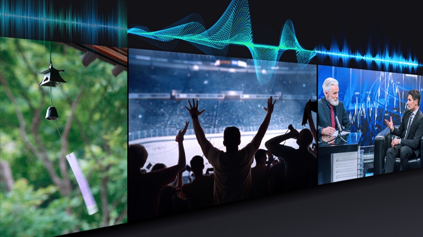 Ba TV có cách phát âm thanh khác nhau, được biểu thị bằng các thanh âm thanh phía trên TV, được tối ưu hóa cho loại nội dung đang phát.